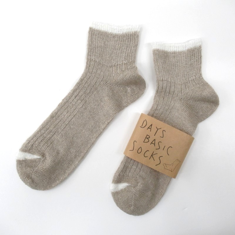 DAYS リネンショート丈ソックス 35285/キナリ×サラシ03 【日本製】